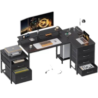 L Shaped Computer Gaming Desk， Corner Desk with Printer Stand &amp; Monitor Shelf, Large Work Desk for Home Office