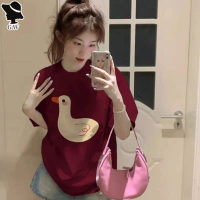 GW เสื้อยืดแขนสั้นผู้หญิงเสื้อยืดลำลองหลวมขนาดใหญ่