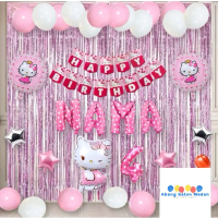 [PAKET] Set Ulang Tahun Anak BANNER HELLO KITTY CURTAIN Dekorasi Balon Hiasan Pesta