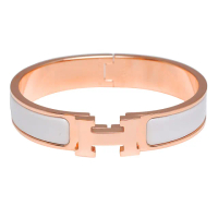 【Hermes 愛馬仕】H LOGO琺瑯細版手環(白X玫瑰金H700001F-WHI-ROSE GOLD)