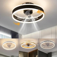Modern Led ceiling fan with light DC motor 6-speed timing fan 50CM low floor loft remote control decorative fan with light
