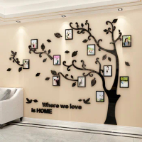 3D Large Wall Sticker Photo Frame Tree Decal DIY Acrylic Family Tree Photo Wall Mirror Wallpaper Art Mural Home Living Room