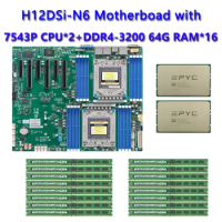 For Supermicro H12DSI-N6 Motherboard +2* EPYC 7543P 2.8Ghz 32C/64T 256MB 225W CPU Processor +16*64GB DDR4 3200mhz RAM Memory