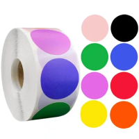500pcs Color Code Dot Stickers Labels Chroma Label Sticker 1 Inch Round Red, ,Yellow,Blue,Pink,Purple,Black,Stationery Stickers