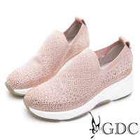 GDC-飛織水鑽經典素色厚底休閒鞋-粉色