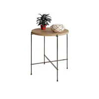 Iron Base Walnut Side Table Modern Design 18"D x 18"W x 21"H Easy-to-Assemble End Table with Round Top Includes Wood Top &amp;