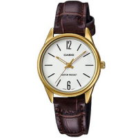 CASIO 文青時尚簡約設計皮革腕錶(LTP-V005GL-7BUDF)白面X咖啡/4mm