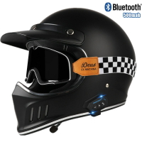 跨境使用復古摩托車頭盔巡航街車男機車安全盔女騎踏板藍牙全盔