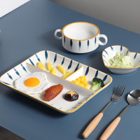 日式分格減脂餐盤一人食家用早餐餐具套裝陶瓷盤子兒童三格分餐盤 菲仕德嚴選