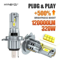 HYNBYZJ Turbo LED H4 H7 LED Headlight Bulb Mini Wireless 320W 120000LM Car Lights 6000K White 9003 LED Headlight Bulbs with Fan