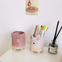 桌面擺件日系治愈家居創意可愛收納陶瓷臥室兔子卡通筆筒女孩飾品
