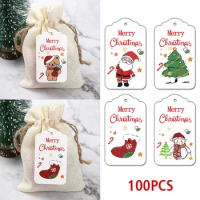 100pcs Merry Christmas Tags Hanging Tag Labels Cards Christmas Gift Packaging Decor Wrapping Supplies Cardboard Tag 2024 Navidad