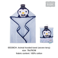 美國 Luvable friends 100% 純棉嬰幼兒動物造型連帽浴巾/包巾_藍企鵝 (LF00339)