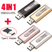 4 in 1 USB 3.0 Flash Stick for iPhone/Android Type c Usb Key OTG Pendrive 256 GB 128 GB 64 GB 32 GB 16 GB Mini Pen Drive USB 3.0