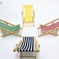 1:12 Scale Foldable Wooden Deckchair Lounge Beach Chair For Lovely Miniature For Dolls House Color In Green Pink Blue