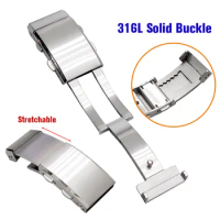 18mm 20mm 22mm Retractable Watch Buckle for Seiko Diver 316L Stainless Steel Fold Clasp Double Press Lock Button Accessories