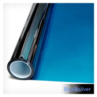 HOHOFILM Width: 100cm Roll Blue&amp;Silver Mirrored Window Film House Decor One Way Mirror Glass Sticker Window Tint 10m/20m/30m