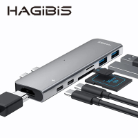 【HAGiBiS】DC7-七合一擴充器USB3.0*2+HDMI+SD/TF卡槽+TYPE-C+Thunderbolt3雙接頭貼(HDMI)