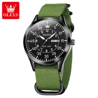 OLEVS 9973 Quartz Casual Watch Round-dial Nylon Watchband Week Display Calendar