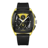Alexandre Christie AC 6610 MC Jam Tangan Pria Chronograph Leather Strap Quartz Black Yellow