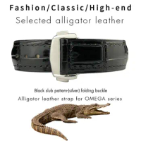 PCAVO Crocodile Leather Watchband 18mm 19mm 20mm 21mm 22mm Fit for Omega De Ville Seamaster SPEEDMASTER Real Alligator Skin