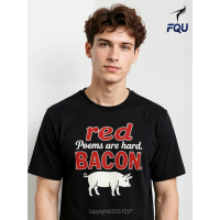 FQU Roses Are Red Bacon Is Red Adult Humor T-shirt 100% Cotton Cartoon for Halloween and Christmas M