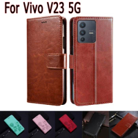 V2130 Leather Phone Cover For Vivo V23 5G Case Magnetic Card Flip Wallet Protective Etui Book For Vivo V 23 Case Coque Capa Bag