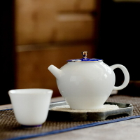 手繪甜白瓷茶壺單壺 陶瓷泡茶壺家用簡約球孔 喝茶白瓷功夫小茶壺