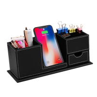 Desk Pen Pad Storage Holder Wireless Charger Office Stand Organizer Wireless Charging Station for iPhone 11 Pro X XS Samsung S7