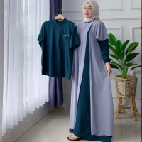 Sayla Gamis Abaya dan Set Couple Hari Raya Bahan Tiffany Twill Mix Ceruty Baby Doll Terbaru Assyifa 