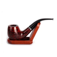 1 Pcs Red Wood Pipe Smoking Pipes Hand Carved Men Wooden Smoke Supplies Fashion Bent Round Smoke pipe Filter Accessaries