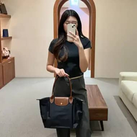 Tas LONGCHAMP LE PLIAGE BROWN BLACK LONG HANDLE SHOULDER BAG MEDIUM 100% ORIGINAL 28X15X26.5CM