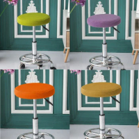 Solid Color Bar Seat Case Dining Chair Cover Seat Slipcover Elastic Thickened Round Chair Covers Stretchable Stool Chair Cover