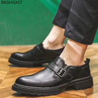 Black Casual Business Shoes Men Fashion Men Dress Shoes Leather Luxury Brand Monk Strap Shoes for Men 2024 Chaussure De Homme