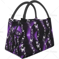 Purple Butterfly Thermal Lunch Bag Insulated Lunch Box Cooler Tote Bag for Women