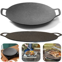 Korean Round Grill Pan Outdoor Camping Frying Pan Flat Pancake Griddle Non-stick Maifan Stone Cooker Barbecue Tray BBQ Supplies