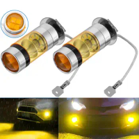 2Pcs H3 Car LED Fog Light Bulbs Yellow 4300K 5000LM High Power Super Bright LED Bulb For DRL Fog Light Lamp Replacement