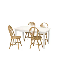INGATORP/SKOGSTA 餐桌附4張餐椅, 白色/相思木, 155/215 公分