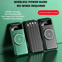 Wireless Power Bank 30000mAh Built-In-Four Wire Power Bank Large Capacity Fast Charging For iPhone Xiaomi External Battery