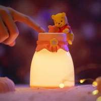 Disney Lotso kawaii Anime Cartoon Simulation Flame Aroma Diffuser Essential Oil Lamp USB LED Night Lamp Aromatherapy Diffuser