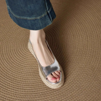 Extremely comfortable and super popular round-toe straw open-toe sandals for women, summer retro hei