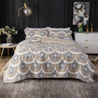 Print Cotton Quilt Set 3pcs Bedspread on the Bed with Shams Queen Size Summer Quilted Coverlet Set Reversible Comforter
