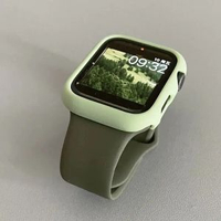 拼色磨砂硬殼純色矽膠錶帶適用iwatch保護殼s8蘋果手錶applewatch軍綠色+淺綠硬殼49mm（Ultra/Ultra2/3）長版！