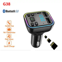 Car FM Transmitter Bluetooth 5.0 Handsfree MP3 Player PD Type-C Dual USB 3.1A Fast Charger DC 12V-24V Audio Receiver