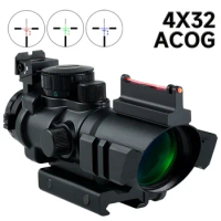 Tactics ACOG 4X32 Optical Rifle Scopes Red Dot Sight Reflex Sight Tri-Illuminated Crosshair Hunting Scopes Fit 20mm Weaver Rail