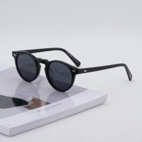 45 47 Size Black Grey Gregory Peck Vintage Acetate Round Sunglasses Designer Men Women Sun Glasses OV5186 Polarized Eyeglasses