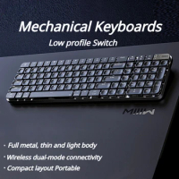 ECHOME Low Profile Mechanical Keyboard Aluminum Alloy Body Wireless Bluetooth Dual Mode 102keys Ultra-thin Keyboard for Laptops
