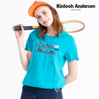 【Kinloch Anderson】刺繡文字格紋鑽小熊抓皺連帽T 金安德森女裝(T恤/T-shirt-棉質-橘紅/藍綠)