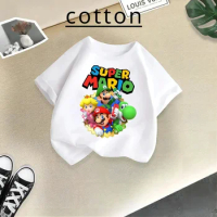 Cartoon Brand Mario Summer Cozy Children's Cotton T-shirt Casual Sunshine Boys Girl Baby Tee Game Cute Kids Brother Clothing