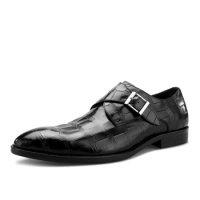 Luxury Monk Strap Cowhide Wedding Leather Shoes British Style Genuine Leather Black Business Formal Work Shoes